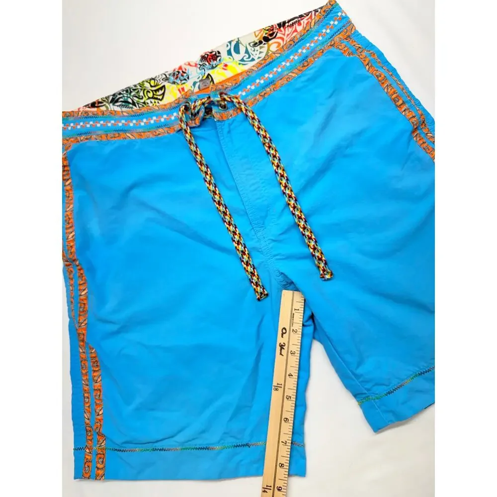 Robert Graham Men’s Board Shorts Size 34 Blue Paisley Swim Trunks Drawstring